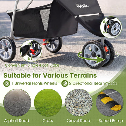 3 Wheel Pet Stroller for Small Dogs Cats up to 33 LBS