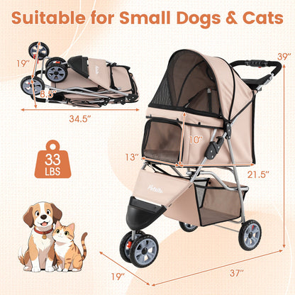 3 Wheel Pet Stroller for Small Dogs Cats up to 33 LBS