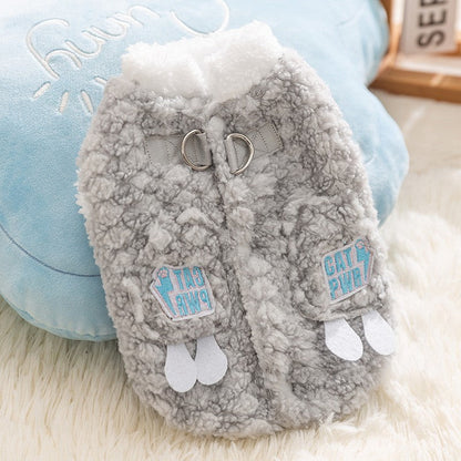 Cozy Winter Plush Dog Jacket Soft Fleece Lining Adorable Patches Design Pet Coat For Small Medium Dogs With D Ring