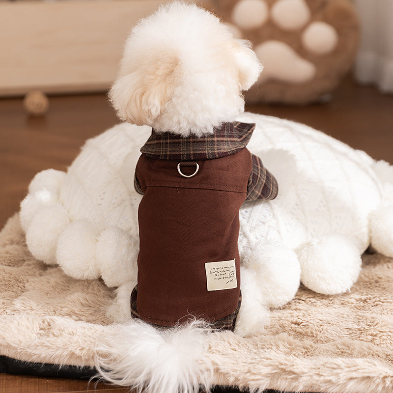 Autumn And Winter Dog Skirts With Check Patterns For Warmth, Cat Teddy Bichon Frise, High-end Custom Pet Clothing For Small And Medium-sized Dogs