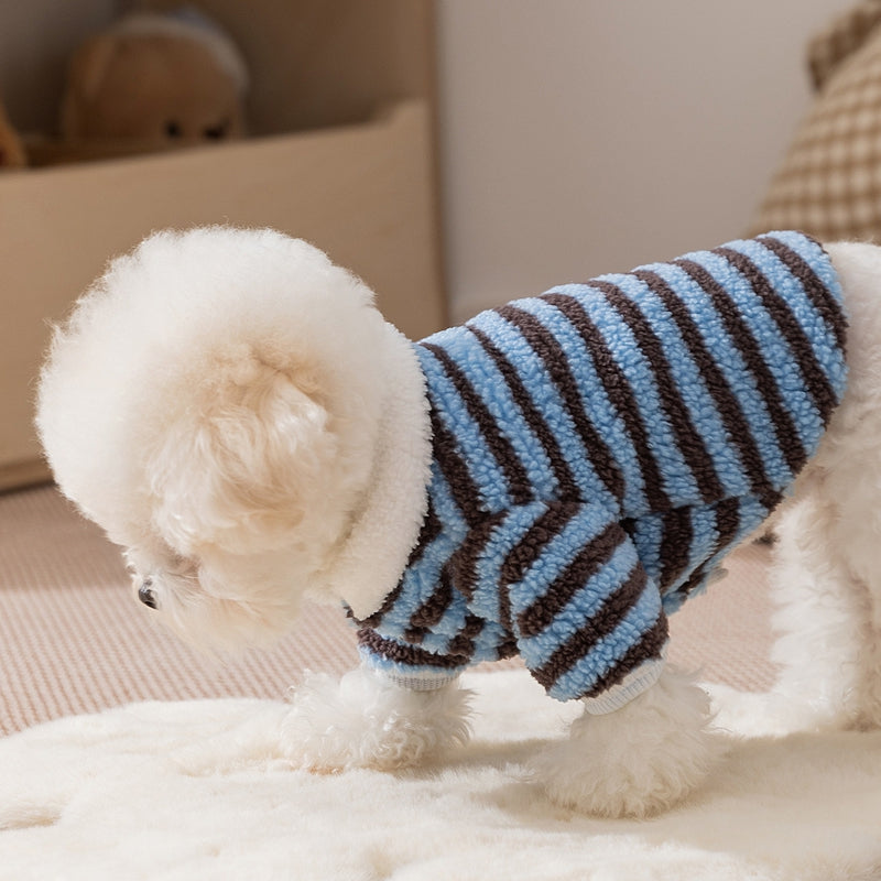 Soft Plush Striped Pet Shirt, Cozy Button-Down Puppy Sweater For Small Dogs And Cats, Warm Winter Fleece Dog Clothing, Comfortable Puppy Outfit For Chihuahua, Yorkie, Poodle, Shih Tzu