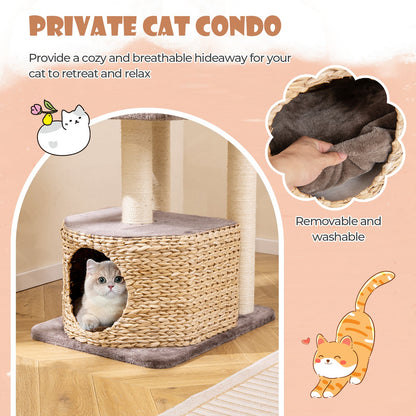 4-Layer Cat Tower with Scratching Posts Condo and Washable Cushions-Coffee