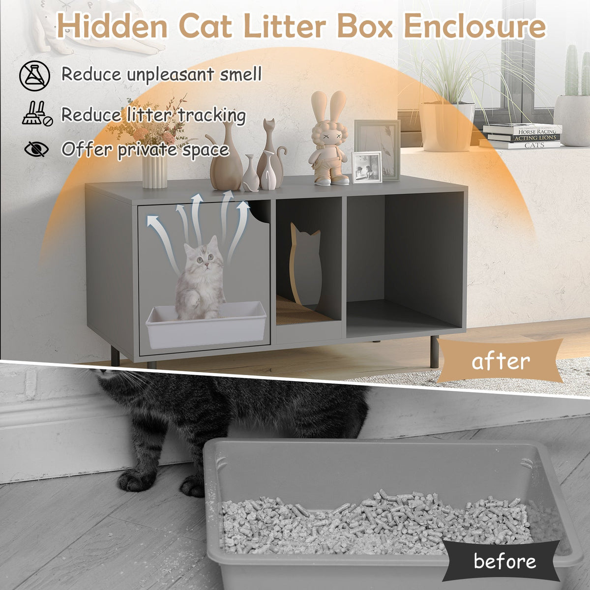 40 Inch Cat Litter Box Enclosure for 2 Cats Hidden Cat Washroom