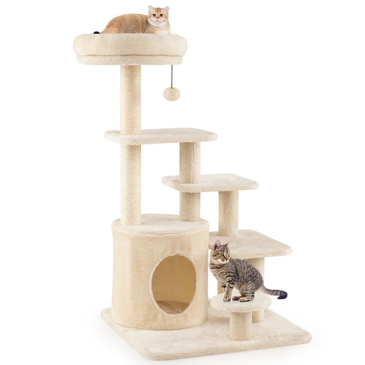 40 Inch Multi-level Cat Tower with Condo and Dangling Jingle Ball