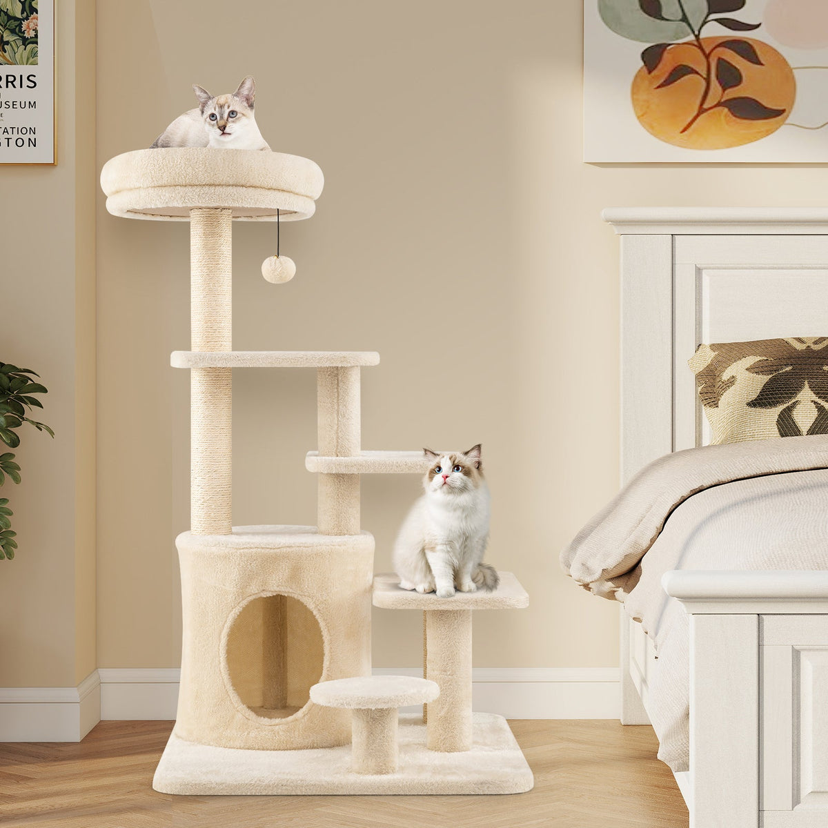 40 Inch Multi-level Cat Tower with Condo and Dangling Jingle Ball