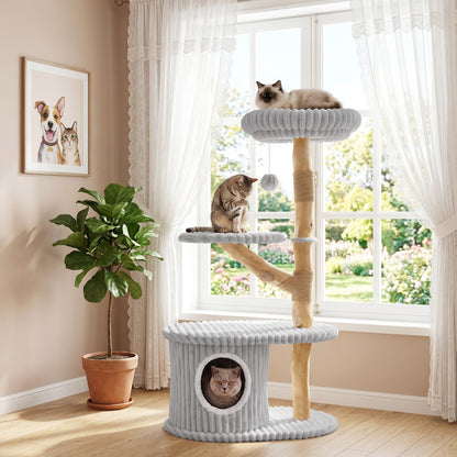 41-Inch Cat Tower with Real Wood Branches & Scratching Posts