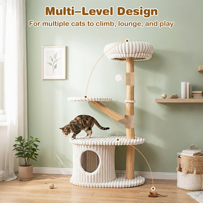41-Inch Cat Tower with Real Wood Branches & Scratching Posts