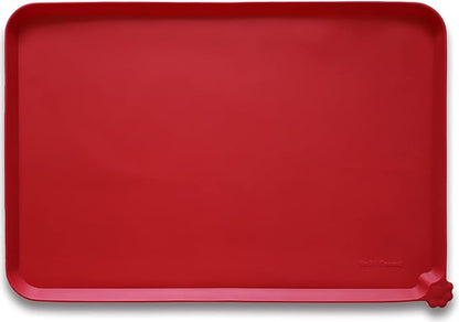 Hoki Found Large Silicone Non-Slip Pet Dog Cat Bowl Mats - Waterproof Dog Cat Food Mats - Classic Red
