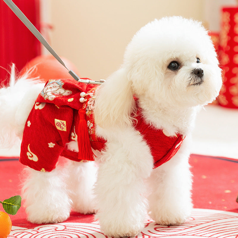 Autumn And Winter Dog New Year's Festive Tang Suits, Cat New Year's Clothing, Teddy Warm Four-legged Cotton Jackets, Pet Dog Clothes