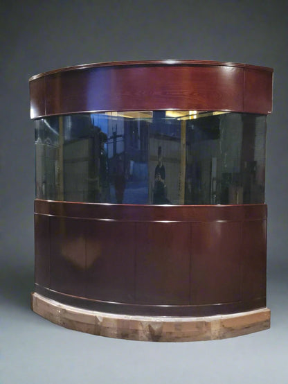 440g Corner 1/4 Cylinder Glass Aquarium Set in Walnut Wood Furniture