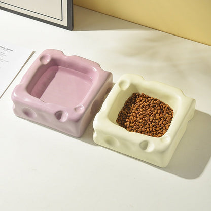 Creative Cheese-shaped Ceramic Bowl Cute Cat Food Dish
