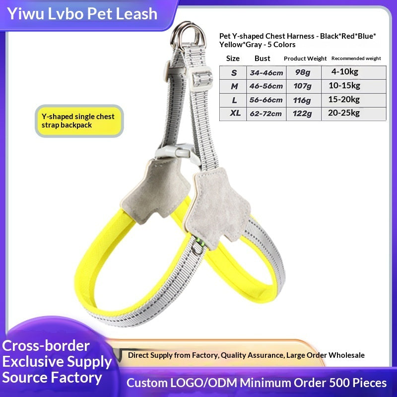 Dog Leash Wholesale Cross-Border New Vest-Style Harness Breathable Y-Shaped Reflective Thickened Outdoor Dog Walking Leash