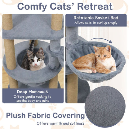 47 Inches Tall Cat Tower with Cat Nest and Scratching Posts-Gray