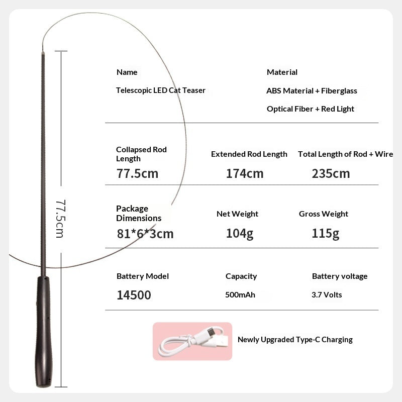 LED Interactive USB-Rechargeable Telescopic Cat Toy Rod To Keep Your Cat Entertained