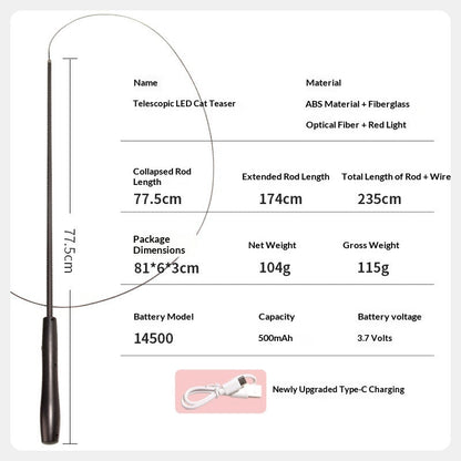 LED Interactive USB-Rechargeable Telescopic Cat Toy Rod To Keep Your Cat Entertained