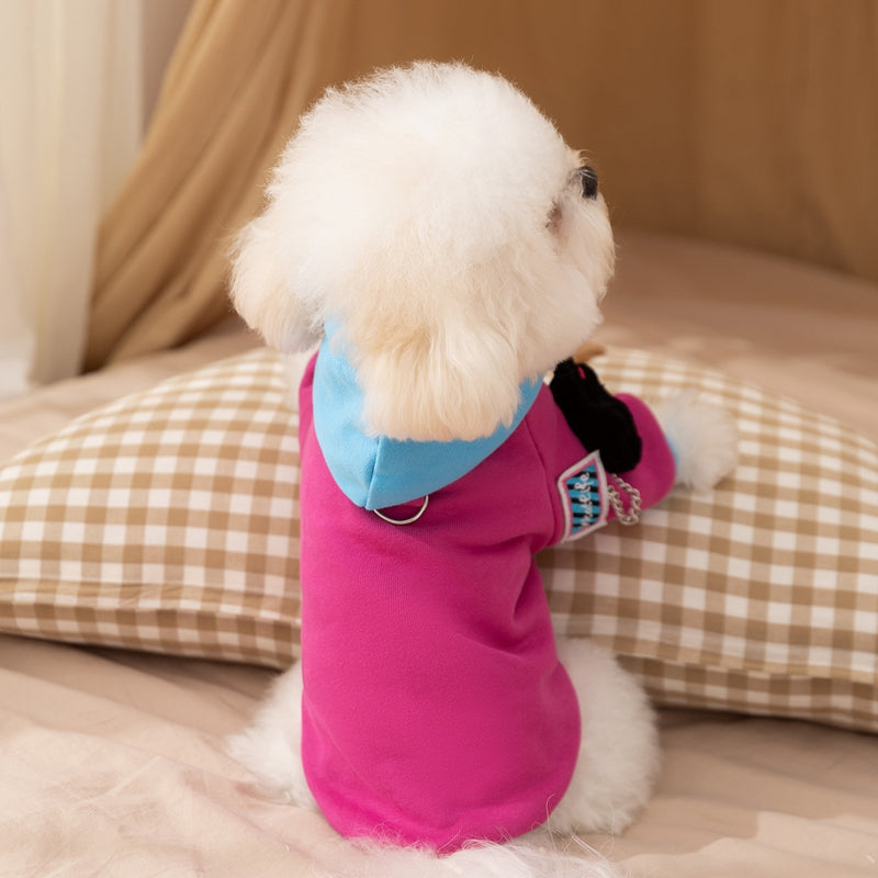 Autumn And Winter Dog Clothes, Color-blocking Hooded Cartoon Thin Sweatshirts, Small And Medium-sized Dog Teddy Vs. Panda Pet Clothing