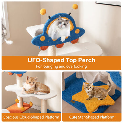 49 Inches Tall Cat Tree with UFO Top Perch Space Capsule and Sisal Scratching Posts-Blue