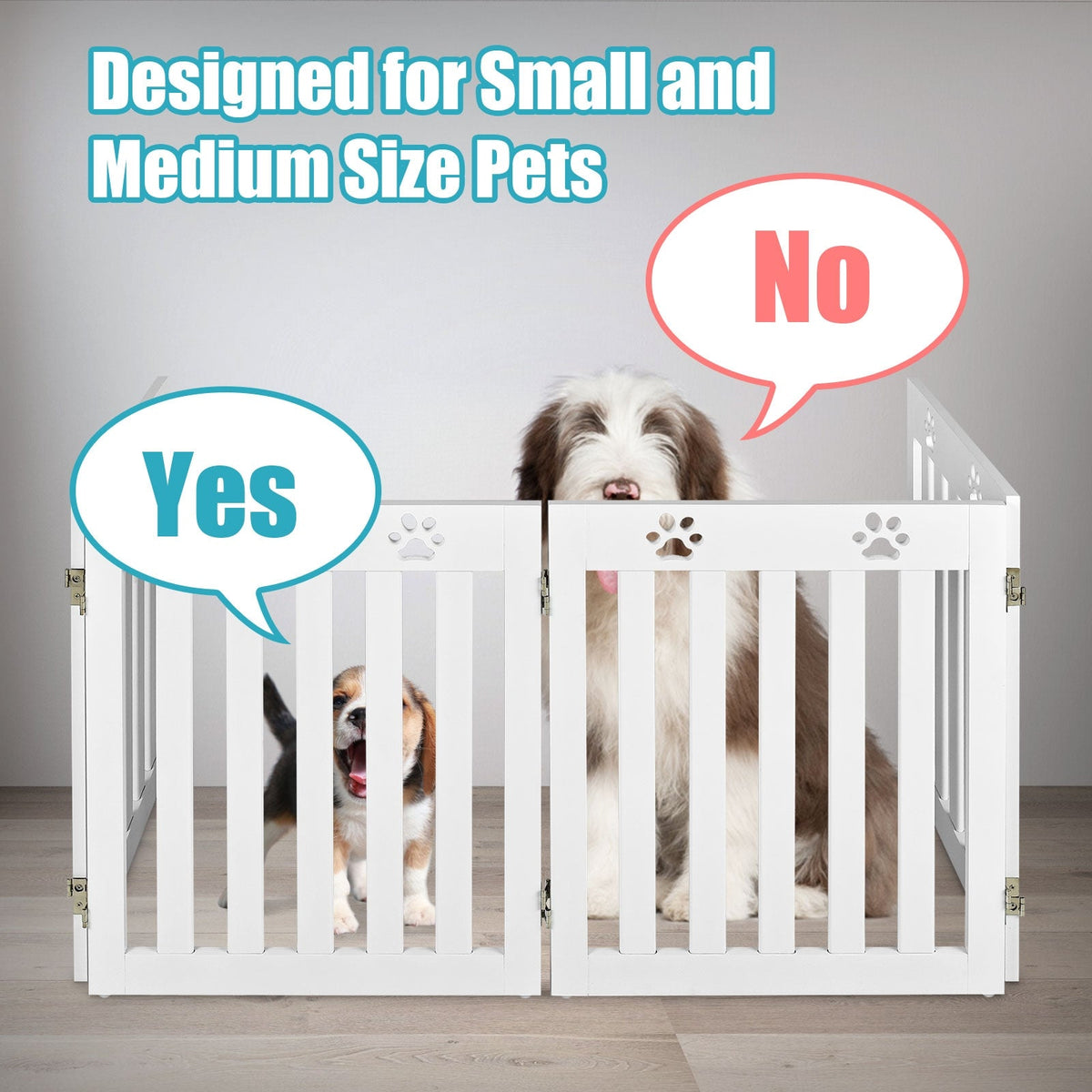 24 Inch Folding Wooden Freestanding Pet Gate Dog Gate with 360¬∞ Hinge