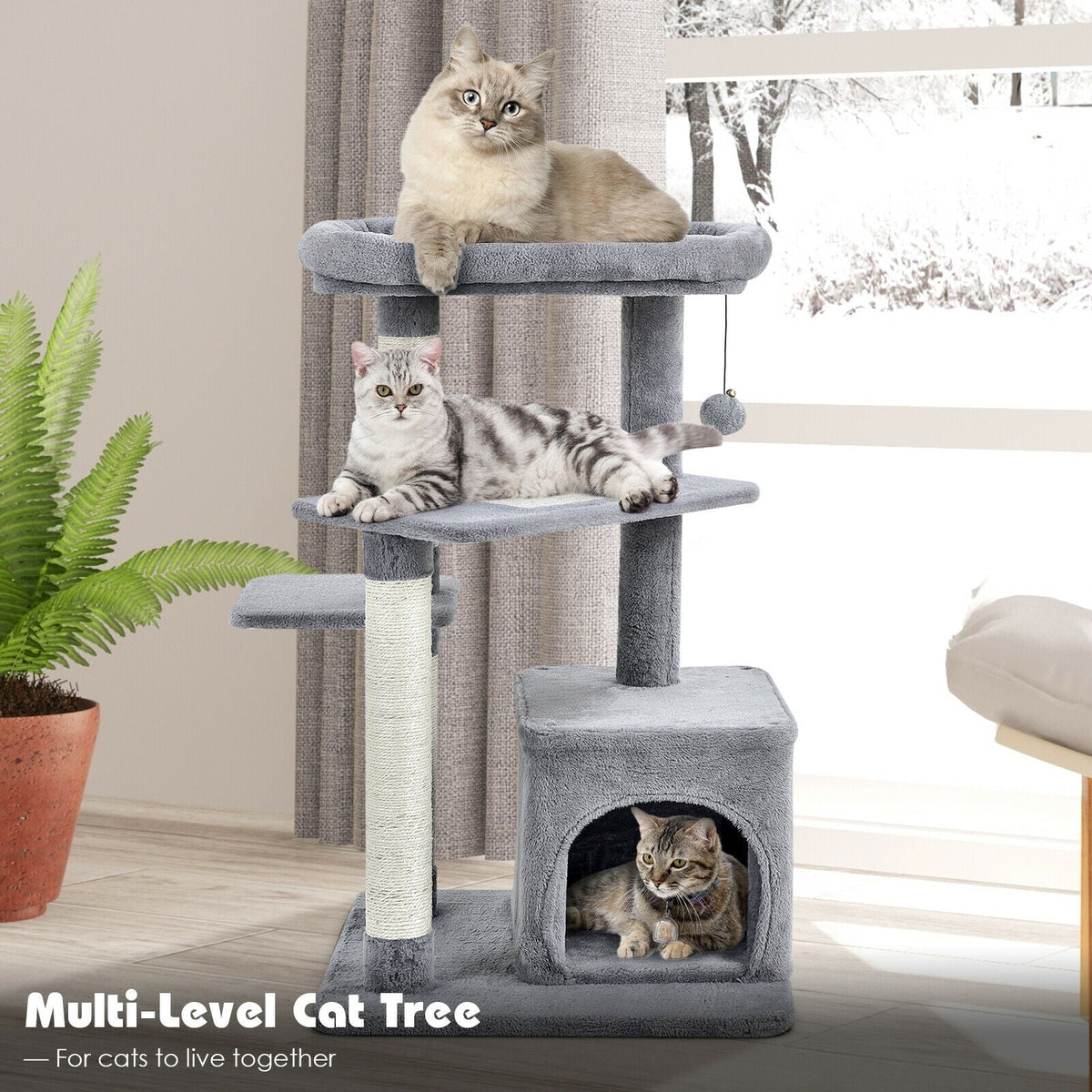 Cat Tree with Perch and Hanging Ball for Indoor Activity Play and Rest