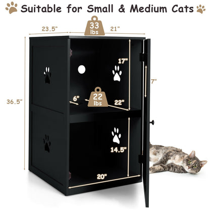 2-tier Litter Hidden Cat House With Anti-toppling Device