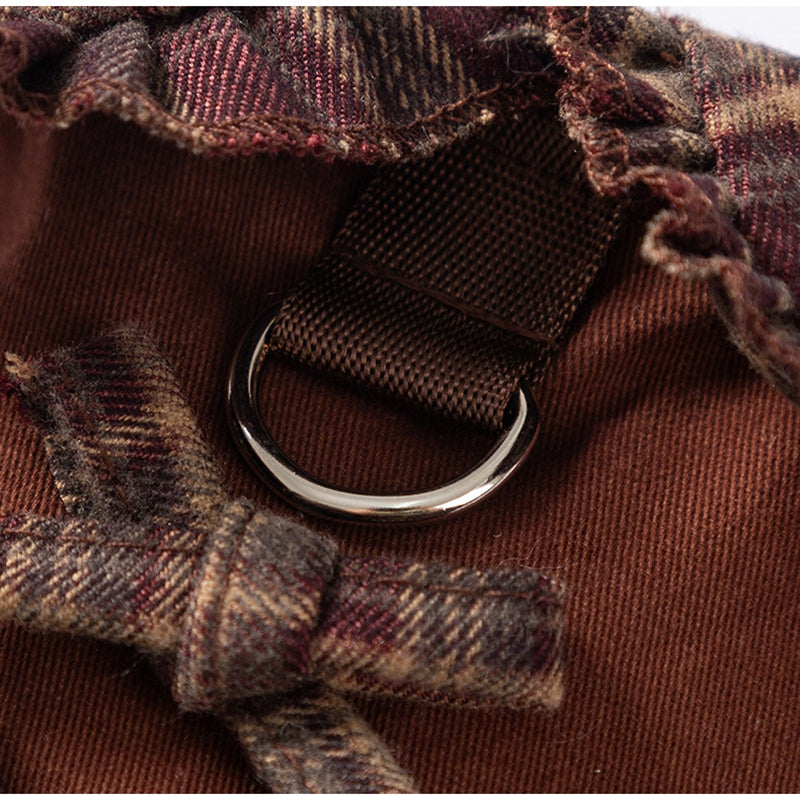 Cozy Brown Plaid Pet Sweater Dress - Fleece-Lined Dog Skirt And Cat Winter Clothes With Ruffle Trim