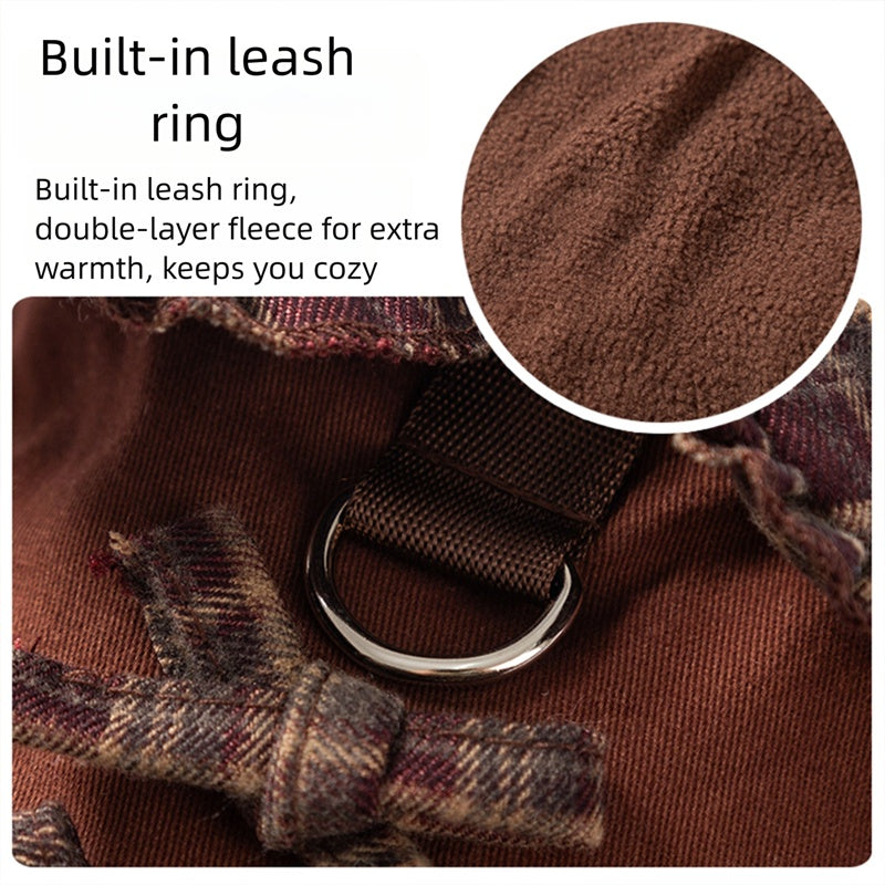 Cozy Brown Plaid Pet Sweater Dress - Fleece-Lined Dog Skirt And Cat Winter Clothes With Ruffle Trim