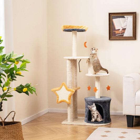 50 Inches Cute Cat Tree for Indoor Cats with Sisal Scratching Posts and Board
