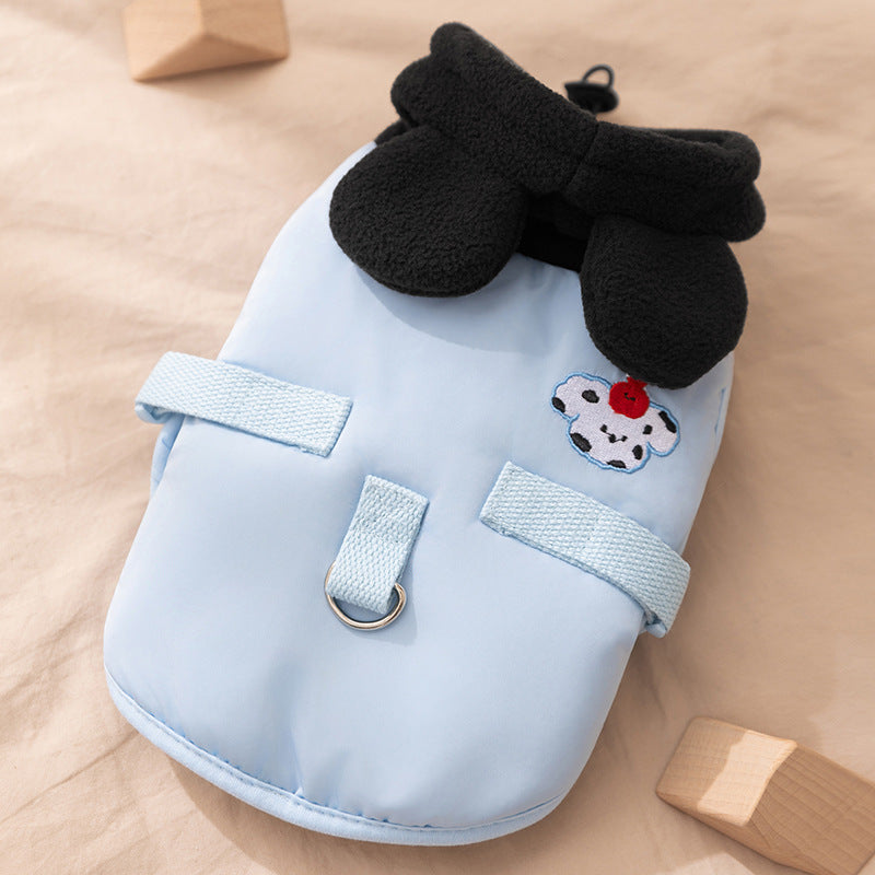 Autumn And Winter Cat Hairless Warm Cartoon Embroidered Hooded Cotton Coat, Small And Medium-sized Dog Teddy Pet Dog Clothes