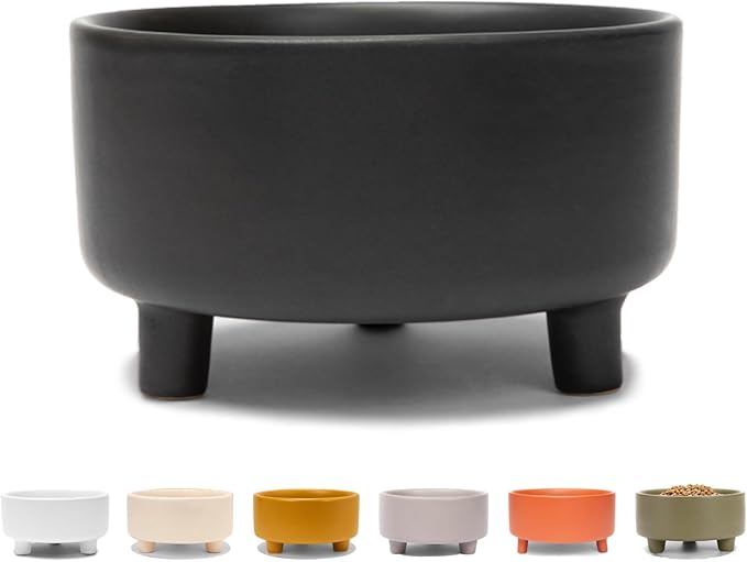 Waggo Uplift Ceramic Dog Bowl for Small Medium and Large Breeds - Heavyweight and Durable Pet Food and Water Dish Crock, Dishwasher Safe, Modern, Elevated Feeder (Small, Black)