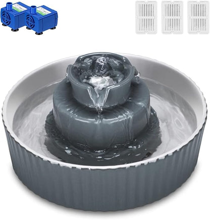 Ceramic Cat Water Fountain, 2.1L/71oz Cupcake Pet Water Fountain for Dog and Cat Indoor, 2 Ultra Quiet Pumps & 3 Carbon Filters