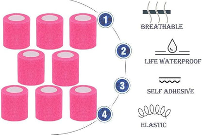 Self Adhesive Bandage Wrap,2 Inch Pink Breathable Elastic Cohesive Bandages, Vet Wrap Sports Tape Bulk for First Aid Supplies, Wrist Sprains Protection