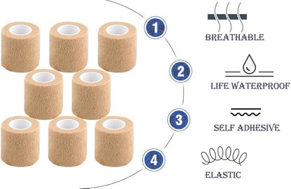 Self Adhesive Bandage Wrap,2 Inch White Elastic Cohesive Bandages, Vet Wrap for Dogs,Tattoo Grip Sports Breathable Tape Bulk for First Aid, Wrist Sprains Protection