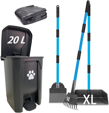 Dog Poop Trash Can for Outdoors with Extra Large Pooper Scooper & 50 Waste Bags - 20L/5 Gallon Large Dog Poop Trash Can Outside with Lid and Removable Inner Bucket Waterproof Odor Control for Backyard