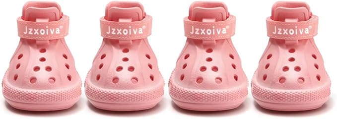 JZXOIVA Dog Shoes for Hot Pavement, Dog Booties for Large Dogs, Breathable Dog Boots & Paw Protectors, Adjustable Non-Slip Dog Rain Booties, Waterproof Pets Sandals for Beach Pink Size 7