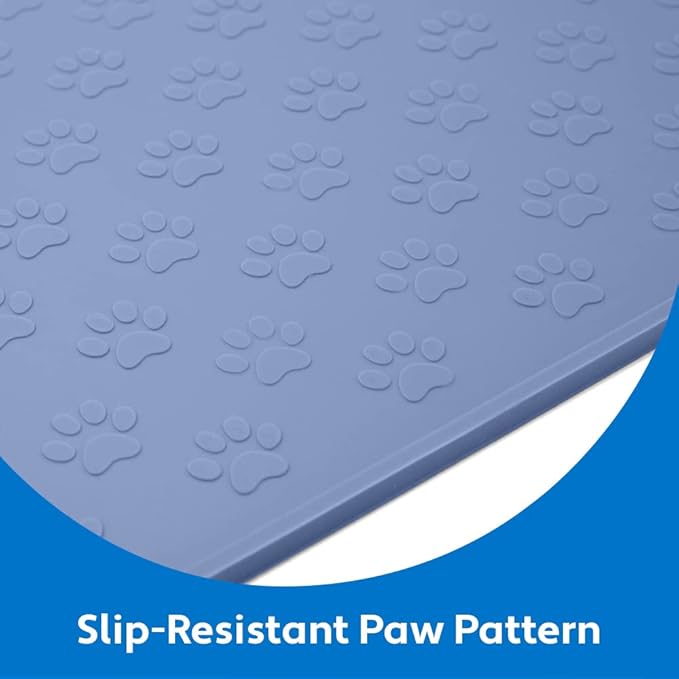 MIGHTY MONKEY 100% Waterproof Dog Food Mat, Raised Edges Silicone Pet Feeding Placemat for Cat, Dogs, Pet Bowls, High Lipped Tray Prevents Water Spills, Food on Floor, Dishwasher Safe, 22x14, Lt Blue