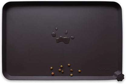Hoki Found Large Silicone Pet Food Mat - Non Slip, Waterproof Dog Cat Bowl Mat - Dark Oak