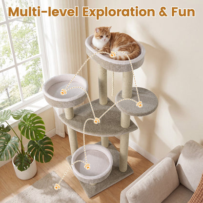 51"Carpeted Cat Tree with Comfy Plush Perches for Indoor Cats