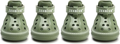 JZXOIVA Dog Shoes for Hot Pavement, Dog Booties for Large Dogs, Breathable Dog Boots & Paw Protectors, Adjustable Non-Slip Dog Rain Booties, Waterproof Pets Sandals for Beach Green Size 10