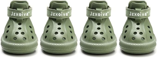 JZXOIVA Dog Shoes for Hot Pavement, Dog Booties for Large Dogs, Breathable Dog Boots & Paw Protectors, Adjustable Non-Slip Dog Rain Booties, Waterproof Pets Sandals for Beach Green Size 10