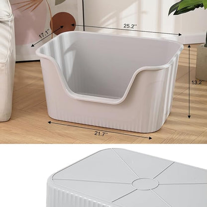 Vealind Jumbo Litter Box, XL Litter Boxes for Big Cats, Extra Large Space, High Sided Litter Pan, Leak-Proof & Anti-Splashing, Easy Clean & Durable (25” * 17” * 13” Grey)
