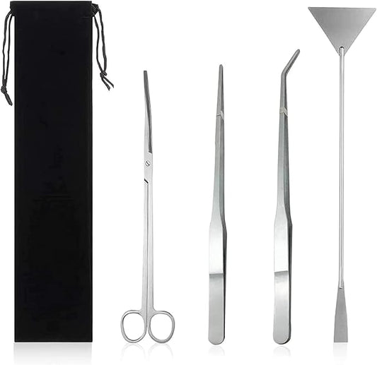 4 in 1 Aquascaping Tools Aquarium Plant Tools Anti-Rust Fish Tank Tools Stainless Steel Tweezers Scissors Spatula for Fish Starter Kits, Aquariums Tank and Terrarium