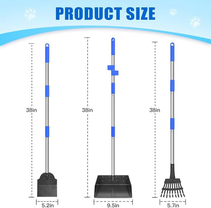Larger Pooper Scooper Dog Pooper Scooper for Large Medium Small Dogs Heavy Duty Stainless Steel with Long Handle Tray Rake Shovel for Yard