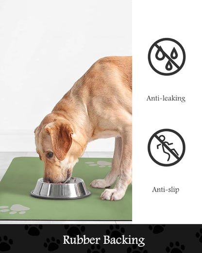 Pet Feeding Mat-Absorbent Dog Mat for Food and Water Bowl-No Stains Quick Dry Water Dispenser Mat-Dog Accessories Pet Supplies-Bowl for Messy Drinkers（Green,23"x34"