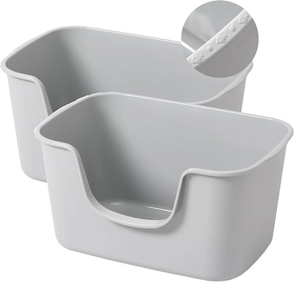 Smart Paws Extra Large Jumbo Cat Litter Box for Maine Coon Cats, Open Top High-Sided Anti-Splash Litter Pans, Durable XL Kitty Bathroom for Multi-Cat Households (Pack of 2 (Grey))