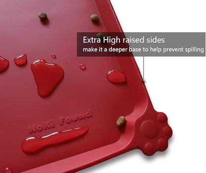 Hoki Found Silicone Pet Food Mats - Non Slip Dog Cat Bowl Mats - Classic Red
