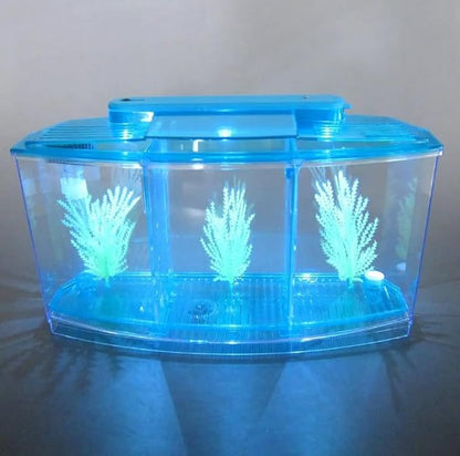 Betta Fish Tank, Adjustable Light Isolation Acrylic Small Aquarium with LED Light, Small Fish Tank Starter Kit, Beta Fish Tank with Water Change Valve for Office Home Room Decor (Blue)