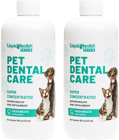 LIQUIDHEALTH Pet Dental Care Water Additive for Dogs & Cats - Fast Acting Pet Bad Breath Freshener, Dog Mouth Wash, Animal Oral Dental Rinse, Plaque & Tartar Teeth Cleaning Solution (2-Pack)