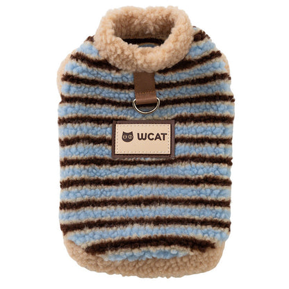 Autumn And Winter Dog Clothing, Warm Striped Lambskin Fleece Drawstring Two-legged Fleece, Small And Medium-sized Dog And Cat Pet Clothing