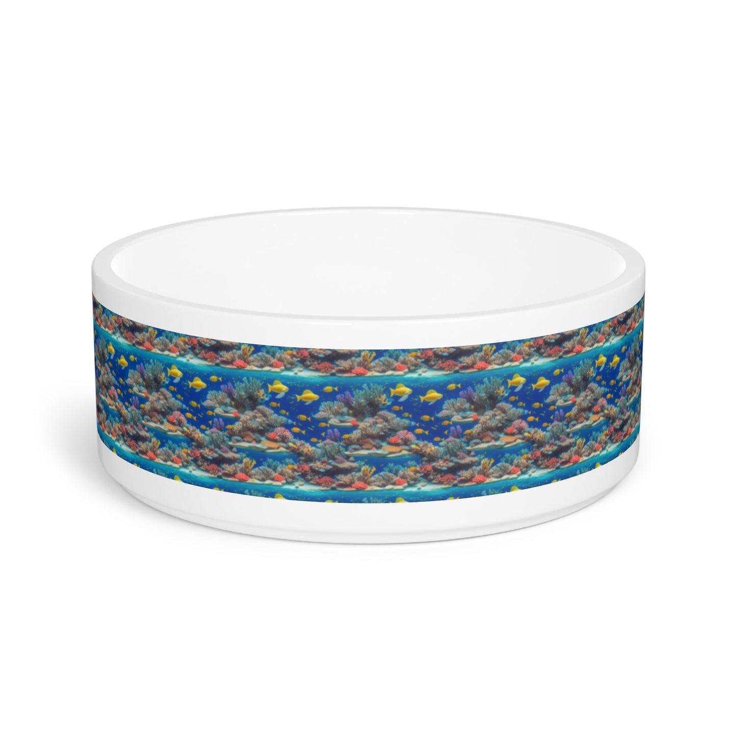 Sunlit Reef Mosaic with Golden Fish Shoals - Pet Bowl