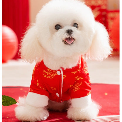 Autumn And Winter Dog New Year's Festive Tang Suits, Cat New Year's Clothing, Teddy Warm Four-legged Cotton Jackets, Pet Dog Clothes